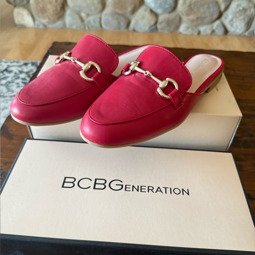 BCBGeneration Red Mules with Gold Detail